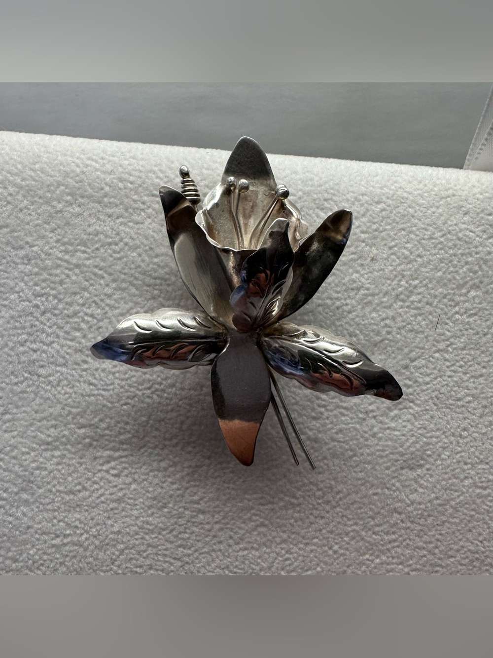 Vintage Taxco Sterling Silver 3D Orchid Brooch 925 TC-11 Flower Cowboy Hat Pin